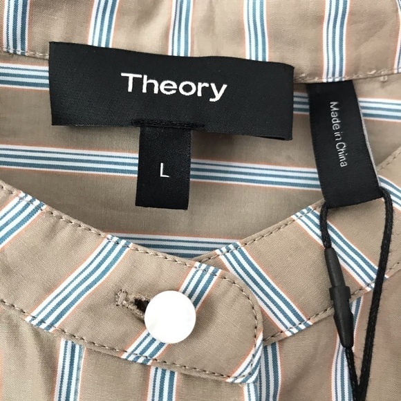 New! Theory Shirred Yoke Mandarin Collar Buttoned Down Blouse Top - Picture 13 of 15